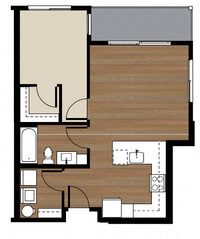 Floor plan for 1 bed, 1 bath, 625 sqft